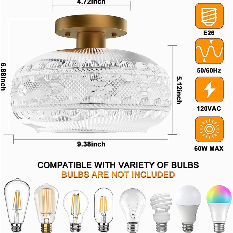 110V卧室灯笼吸顶灯灯罩中式美式轻奢灯笼吊灯客厅玄关过道灯 - 图2