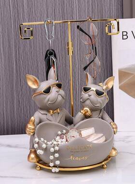 现代家居542饰玄口关门放钥匙遥控品器零食收斗牛犬狗纳摆件电视