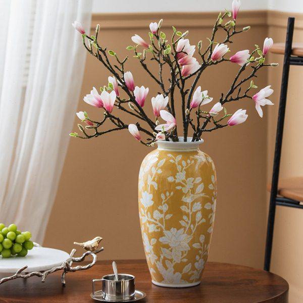 黄色陶瓷花瓶青花瓷客厅花几插花桌面富贵摆件新中式家居乔迁礼物,淘宝优惠券,粉丝福利购,淘宝优惠卷