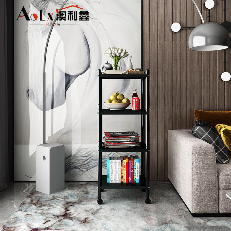 厨房置物架落地多层冰箱缝隙可移动储物收纳架收纳整理不锈钢窄缝 - 图1