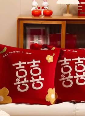 次日达结婚喜抱一对抱枕不含芯婚房布置枕客厅沙套发红色靠垫床上