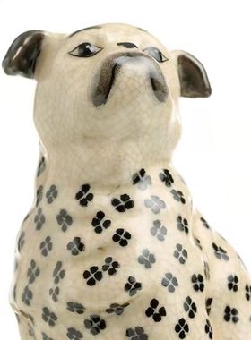 创意纯手工动物客厅摆件门厅书房书桌装饰陶瓷斑点狗桌面摆放698