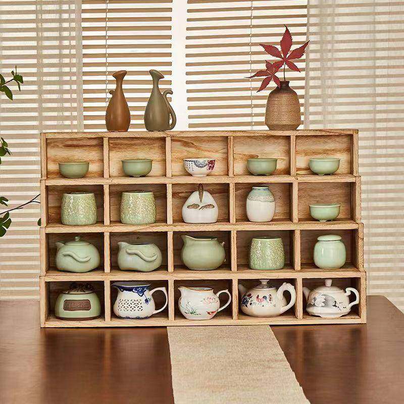 新中式桌上实木博古架多宝阁子架茶具展示架家用多层阶梯置物架,淘宝优惠券,粉丝福利购,淘宝优惠卷