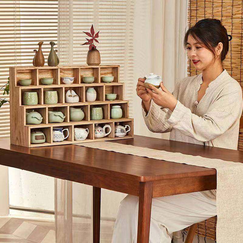 新中式桌上实木博古架多宝阁子架茶具展示架家用多层阶梯置物架,淘宝优惠券,粉丝福利购,淘宝优惠卷