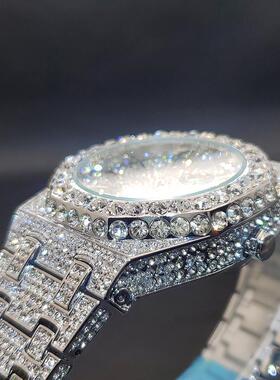 Men's Luxury Quartz Watch Octagonal Diamond Case Big Zircon
