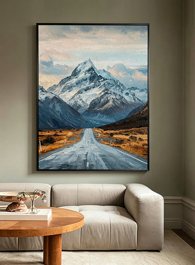 雪山风景手绘油画轻奢客厅背景墙入户玄关装饰画走廊过道竖版挂画