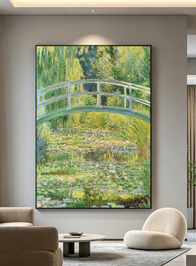 莫奈轻奢纯手绘现代油画挂画客厅装饰画高级感立体肌理风景画手工