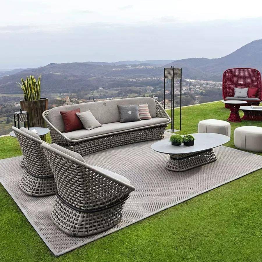 户外沙发庭院别墅阳台茶几户外家具组合露天花园防水防晒藤编沙发 - 图1