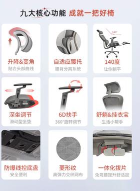 6D功能扶手可调节人体工学椅子舒适护腰自适应腰靠久坐不累办公椅