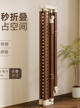 落地晾衣架中古风阳台室内家用可折叠可移动带轮子户外金属晾衣杆