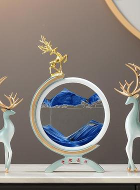 流沙QGO画沙饰漏暖居鹿件摆轻奢高档家居客厅酒电视柜柜办公室桌