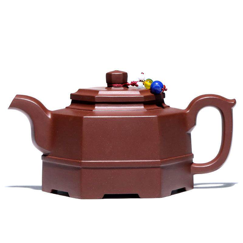Yixing purple sand pot tea set original ore bottom trough green fully handmade six-square well rail teapot live square pot with head