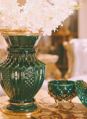 茱莉安法式复古陶瓷镶铜艺术多功能桌面盖盒茶几装饰摆件工艺品