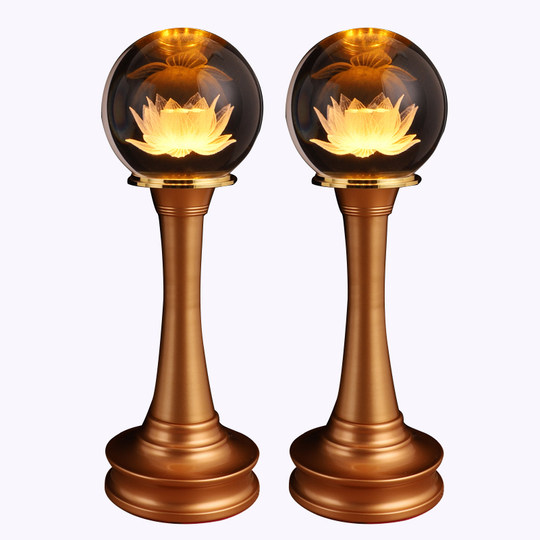 led水晶七彩莲花灯佛前佛供灯佛堂观音长明供灯家用插电电池 一对