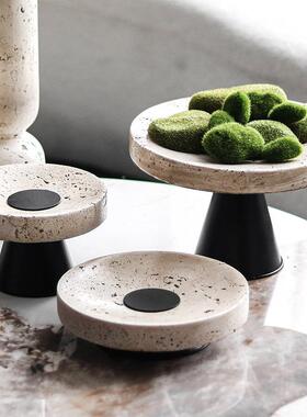 轻奢脚圆高形水店果盘摆烛台组合件酒民宿设计师仿黄洞石HZD搭配