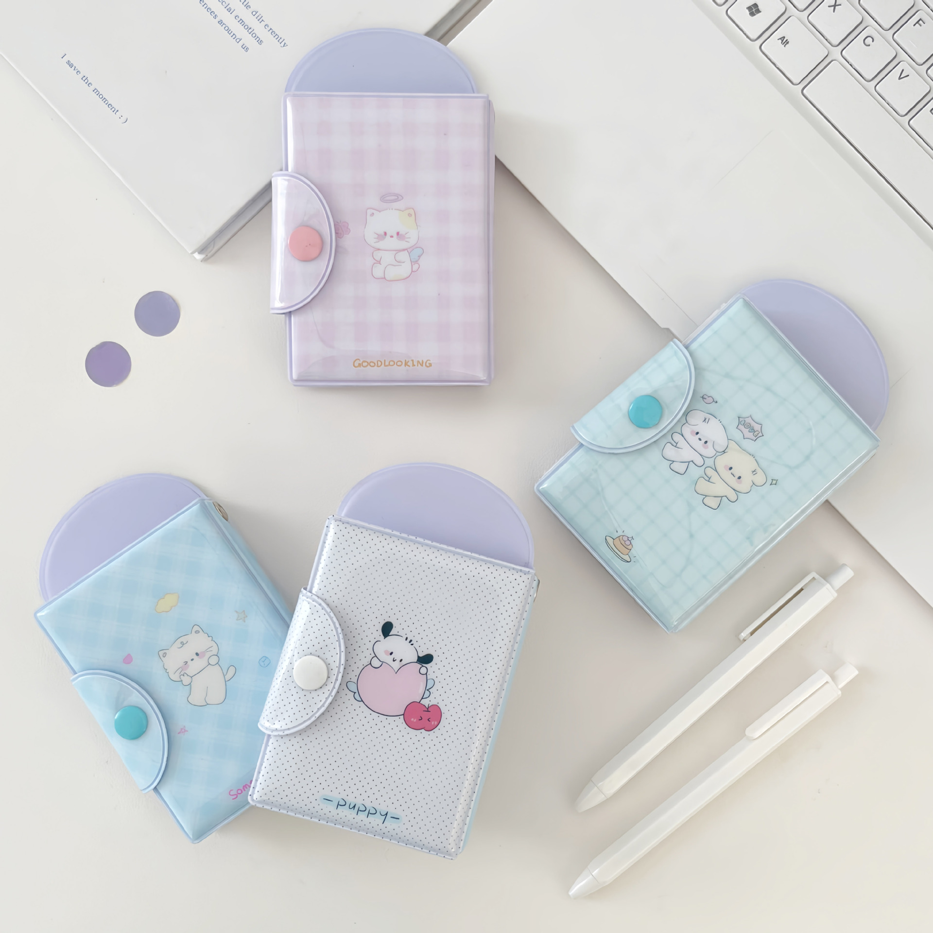 原创ins简约小狗猫咪拍立得卡册照片收纳册三寸相册小卡卡册卡包带挂绳校牌工厂牌钥匙扣卡套一体 - 图2