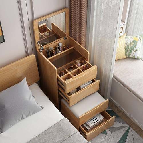 北欧床头梳妆台实木现代简约小户型节省空间床头柜斗柜化妆桌一体 - 图1