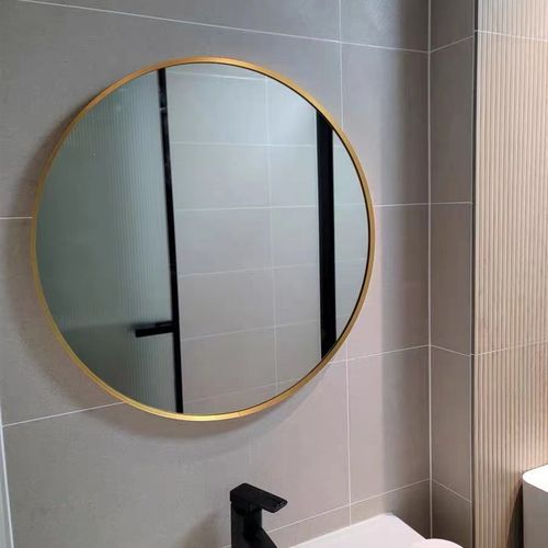 卫生间镜子免打孔挂墙式厕所洗漱台浴室贴墙壁挂玻璃圆镜 - 图0