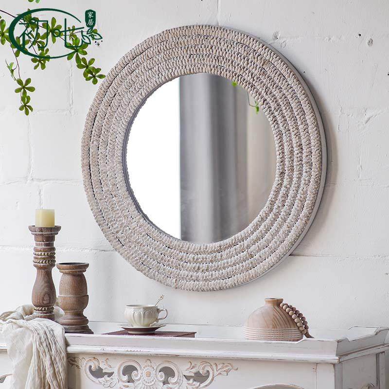 田园复古藤编化装创妆镜意草绳饰镜客子酒店民75616宿厅墙壁挂圆,淘宝优惠券,粉丝福利购,淘宝优惠卷