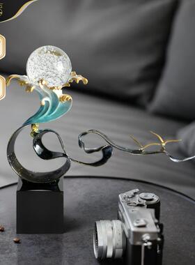 生水创起海浪摆件轻高档家居入户客厅玄关电视奢柜意风RD7391水晶