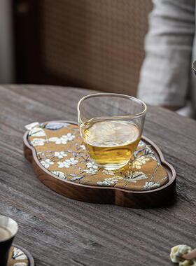 胡桃木家用干泡台轻奢高档泡茶承茶盘托盘海棠壶承布艺垫茶托小型