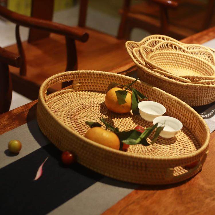 藤编家具果篮茶点心收纳盘纯手工茶杯托盘茶几藤编收纳筐,淘宝优惠券,粉丝福利购,淘宝优惠卷