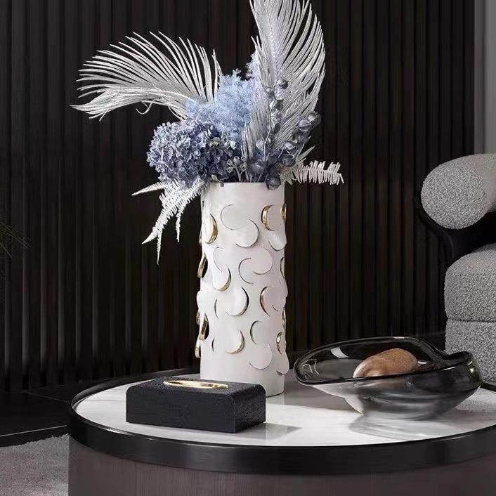 意式轻奢金色圆边陶瓷花瓶创意极简不规则切割镂空花器样板房饰品,淘宝优惠券,粉丝福利购,淘宝优惠卷