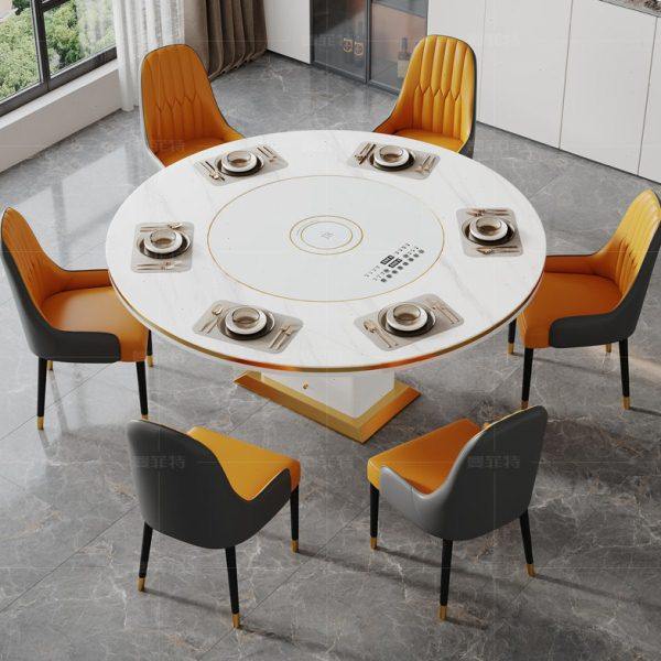 轻奢岩板多功能带电磁炉暖菜板电动转盘餐桌现代简约伸缩家用饭桌,淘宝优惠券,粉丝福利购,淘宝优惠卷