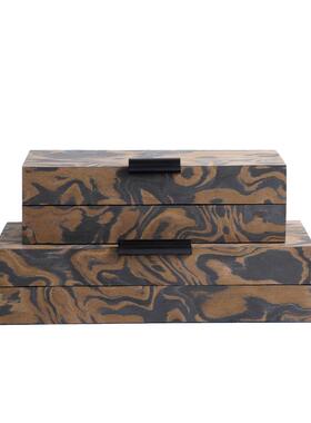 新中式实木木皮祥云图案收纳盒摆件样板间售楼处客厅书柜装饰