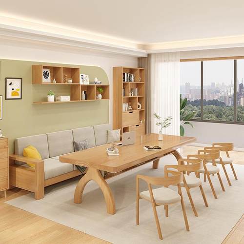 北欧实木大长书桌去客厅化沙发学习桌子书法桌现代简约办公桌原木 - 图0