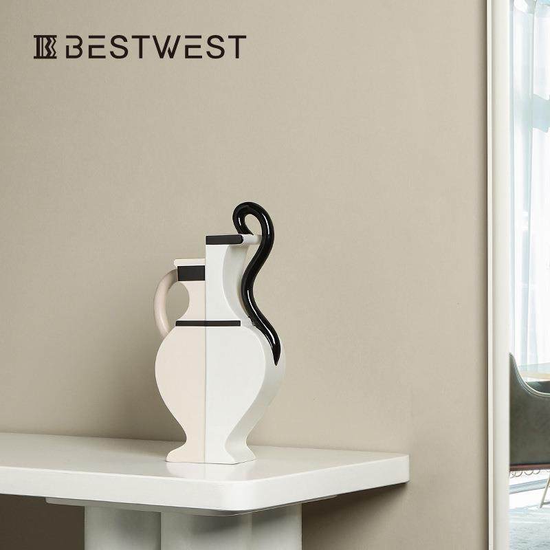 博西家居后现代釉面彩绘双耳陶瓷花瓶摆件创意家居玄关客厅花器,淘宝优惠券,粉丝福利购,淘宝优惠卷