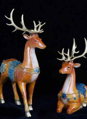 杨铜记铜品路高升摆件禄铜对鹿梅花全鹿工艺鹿0117摆件