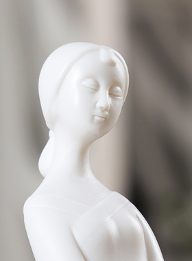 精品白瓷器手工仕女摆件创意陶瓷人物复古工艺品家居客厅古典摆件