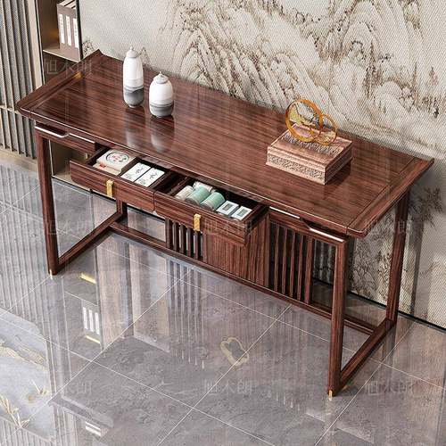 新中式玄关桌乌金木条案客厅入户门靠墙供桌案几玄关台实木玄关柜 - 图0