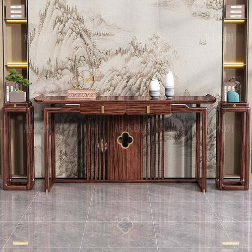 新中式玄关桌乌金木条案客厅入户门靠墙供桌案几玄关台实木玄关柜 - 图2