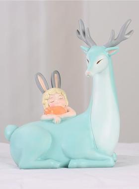 果工厂创意如客厅小RED2N0装品卡通树脂工饰艺品玄关桌面书鹿柜摆