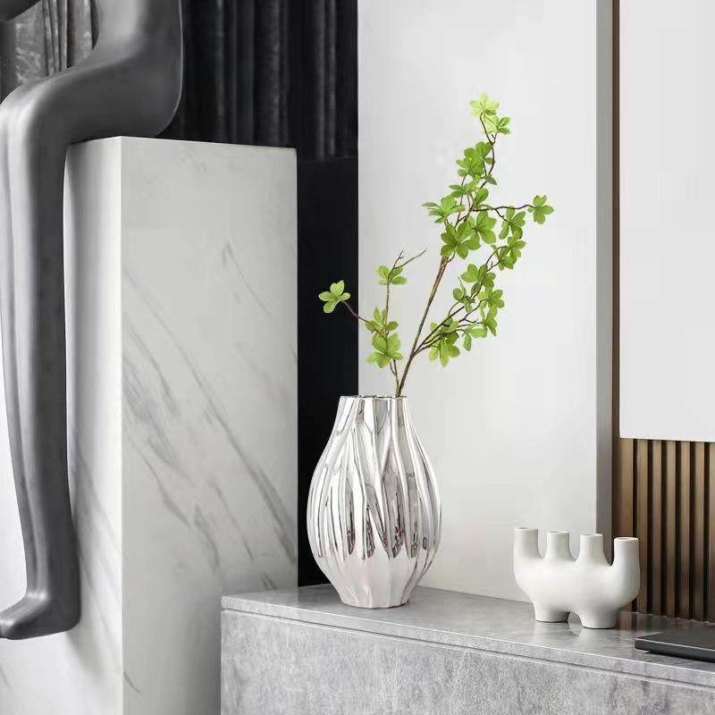 现代简约轻奢电镀银色陶瓷花瓶摆件客厅餐桌玄关样板房家居装饰品,淘宝优惠券,粉丝福利购,淘宝优惠卷