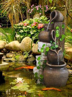 山花园饰户外院子庭院阳台鱼池假泉造景流水喷景观水景创意装XY摆