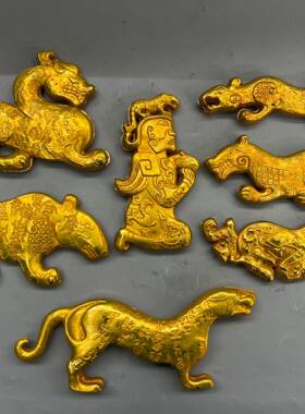 集复古锌合鎏金仿金虎金符金属摆工艺品文创20250814市古玩旧藏老