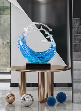 雕塑售楼处酒店大堂装置艺品4854术透明树脂摆件大浪型花落地装饰