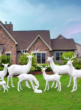 园景观摆件户1655白鹿花园小品婚庆美陈梅花鹿玻璃钢动林窗物外橱