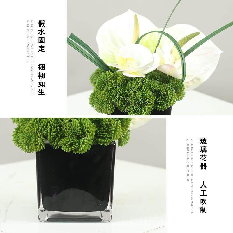 新中式简约仿真花插花玻璃花艺摆件现代样板房桌面绢花花瓶装饰品,淘宝优惠券,粉丝福利购,淘宝优惠卷