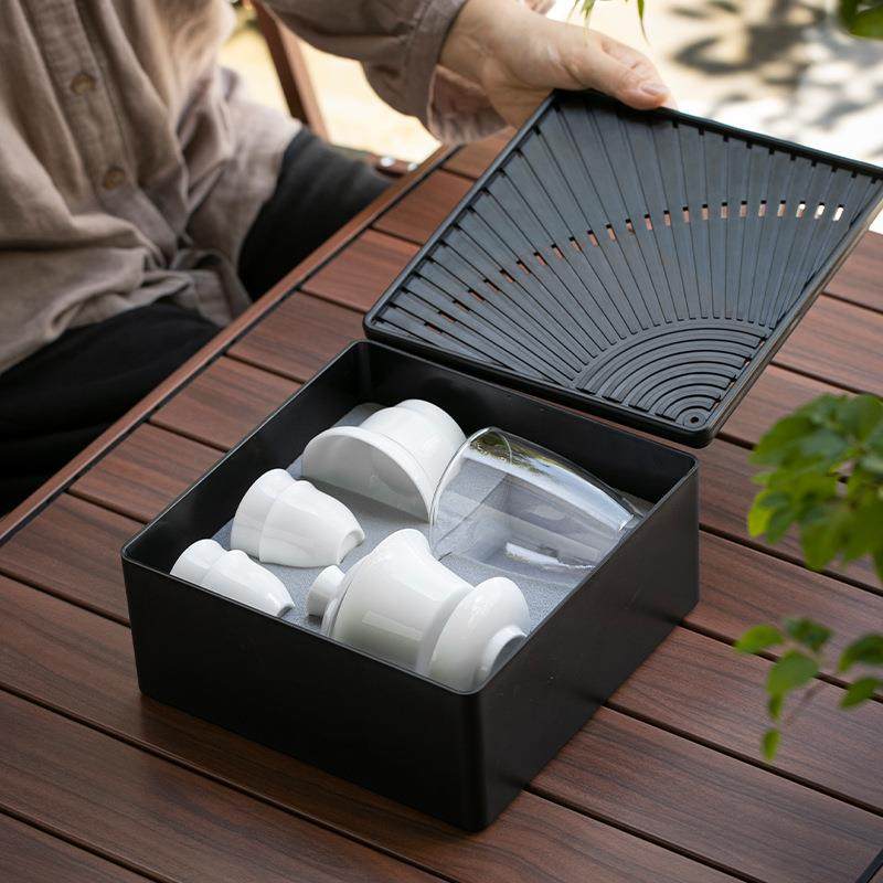 德化白瓷功夫旅行露营旅游茶具茶盘套装家用盖碗泡茶杯储水盘陶瓷,淘宝优惠券,粉丝福利购,淘宝优惠卷