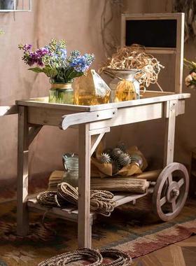 居田园乡村复古落地家推木质陈花ali-8155架车置物架花店列展架多