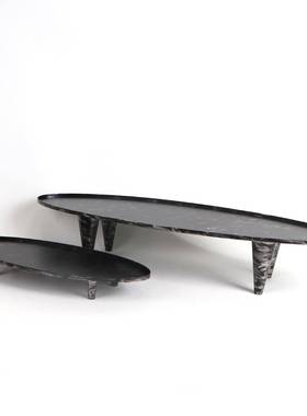 新中金式四纳MC-TY-64脚椭船型属盆搭配苔藓茶具软装饰品玄关圆桌