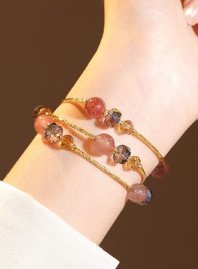 轻奢小众多层草莓晶串珠手链女