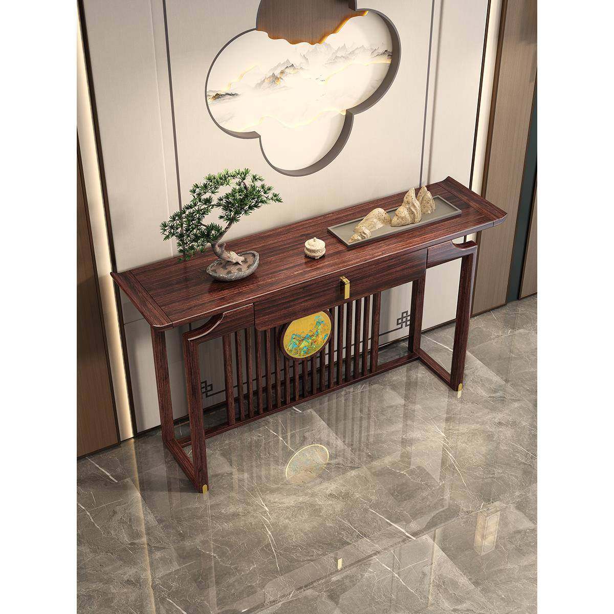 乌金木实木玄关桌新中式中堂入门靠墙OBH玄关台桌户供超窄条案玄,淘宝优惠券,粉丝福利购,淘宝优惠卷