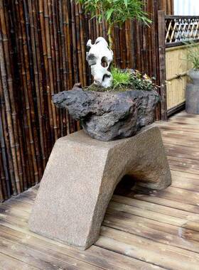 中式祥F8757HJJ云展柱仿古落新摆件客厅玄关装饰摆设庭院花示园盆