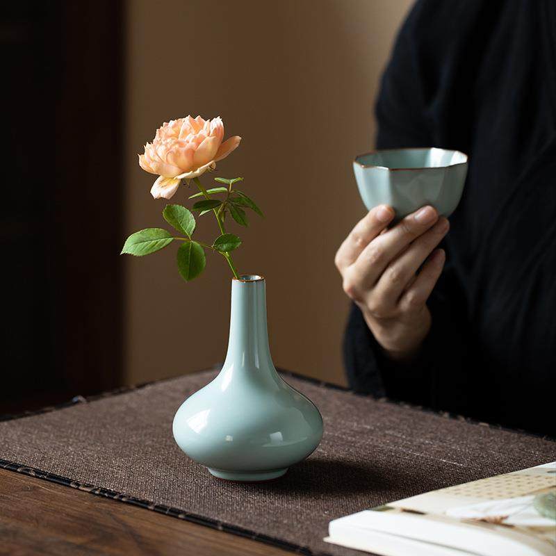 陶瓷摆件汝窑花瓶茶桌观赏茶室花盆插花电视柜家居餐桌摆设手工,淘宝优惠券,粉丝福利购,淘宝优惠卷