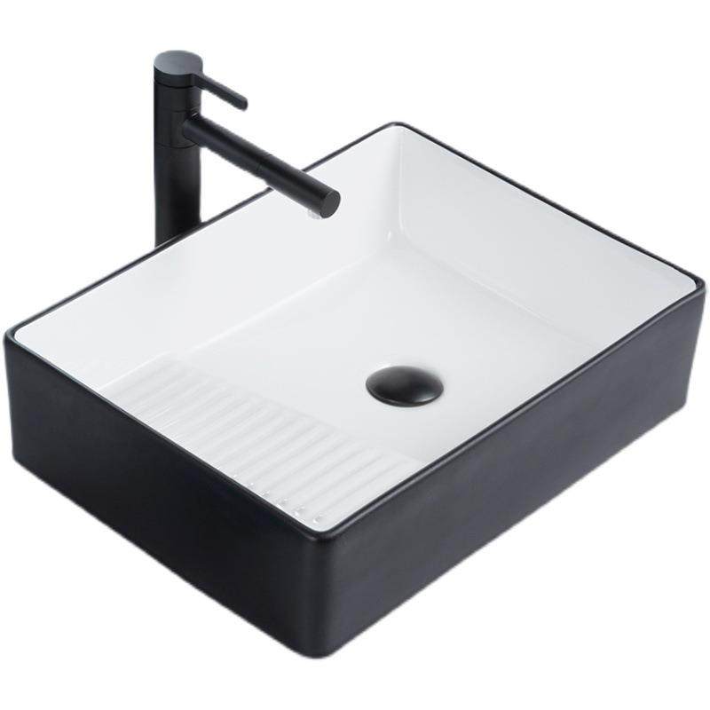 带搓板台上盆陶瓷简约洗衣盆家用台盆洗手方型洗衣池阳台洗脸水盆,淘宝优惠券,粉丝福利购,淘宝优惠卷